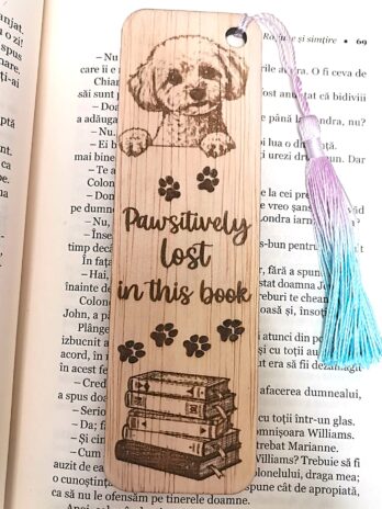 Semn de carte Bichon Frise gravat pe lemn