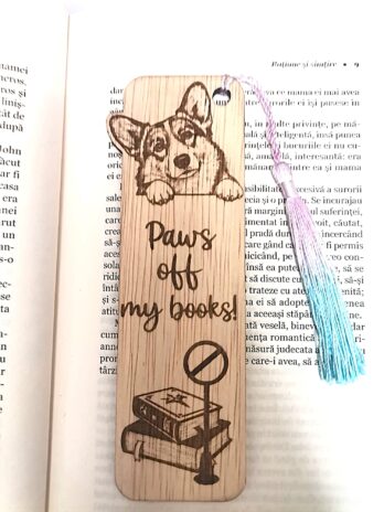 Semn de carte Corgi gravat pe lemn