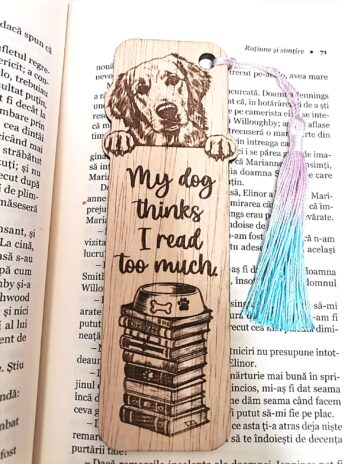 Semn de carte Golden Retriever gravat pe lemn