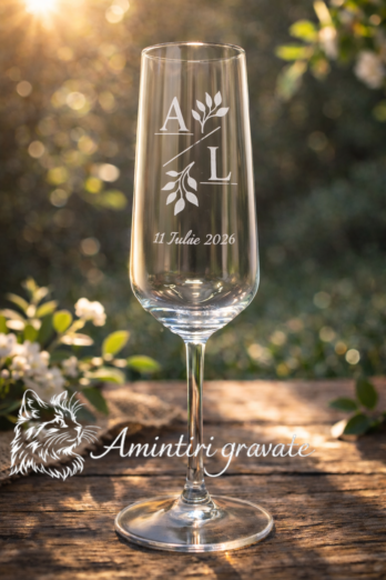 Pahar Șampanie Gravat cu Inițiale Minimaliste – Nuntă