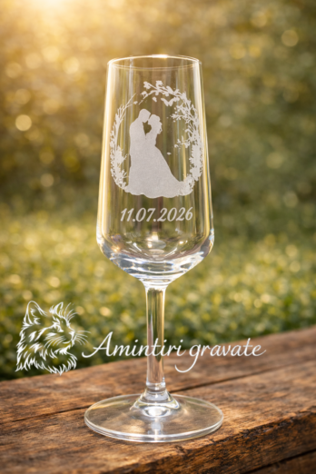 Pahar Șampanie Gravat cu Inițiale Model Floral – Nuntă