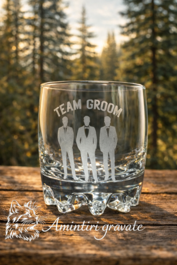 Pahar Whisky Gravat Team Groom – Cavaler de Onoare Nuntă