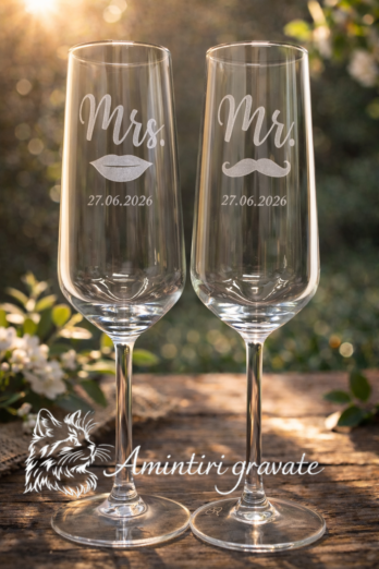 Set Pahare Șampanie Mr și Mrs Gravate – Nuntă